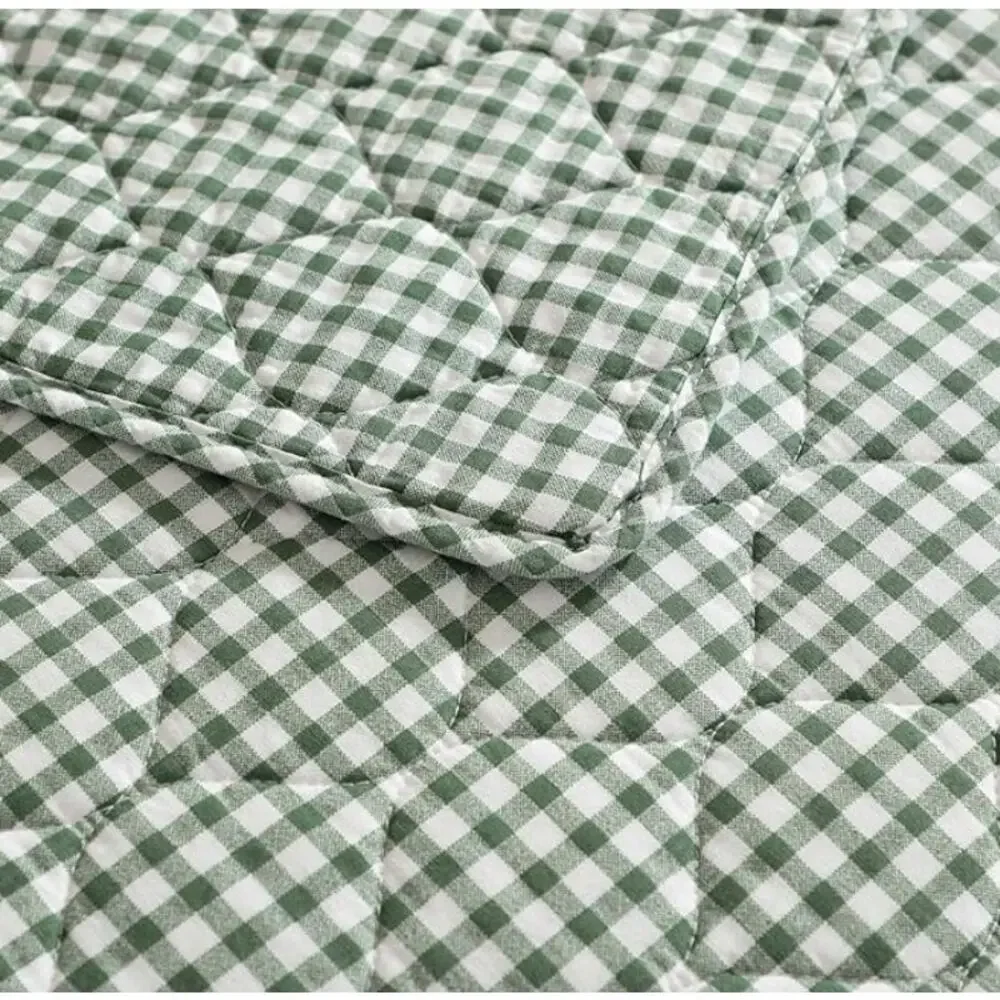 Full/Queen Quilt Set, Cotton Bedding with Matching Sham- Gracies Gingham Green